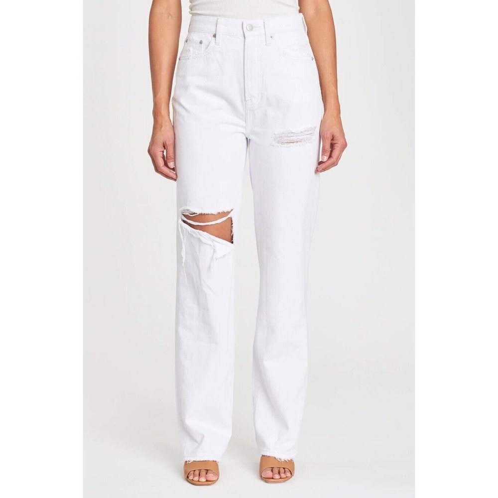 Pistola Cassie Super High Rise Straight Jeans Women 27 White Distressed Denim